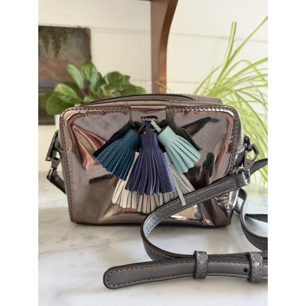 Rebecca Minkoff Pewter Metallic Crossbody Bag Zip Tassel, Detachable Strap